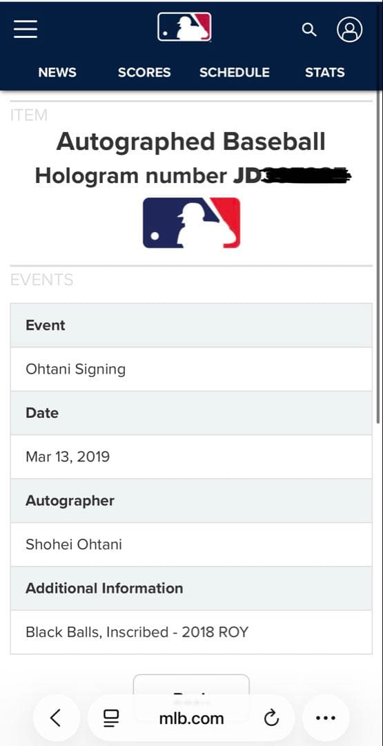 大谷翔平直筆サインボール2018 ROY(新人賞受賞記念) MLB