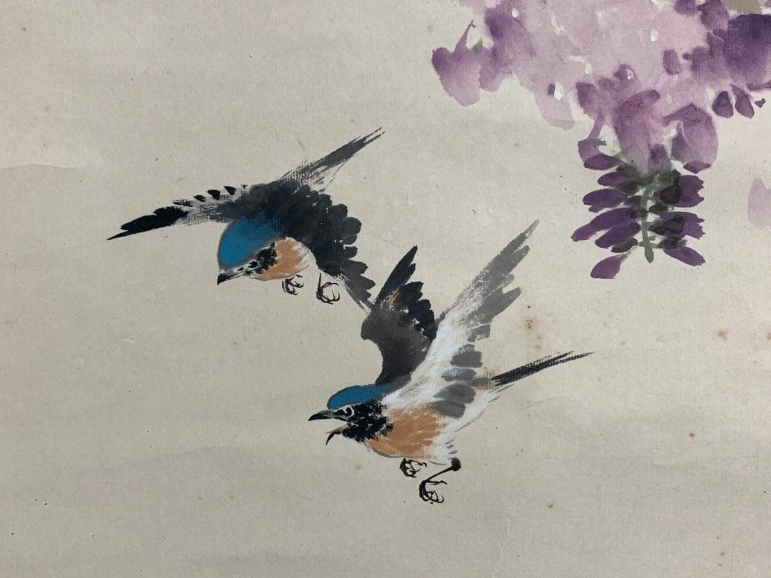 周梅若 花鳥図 紙本 掛軸 中国画 579