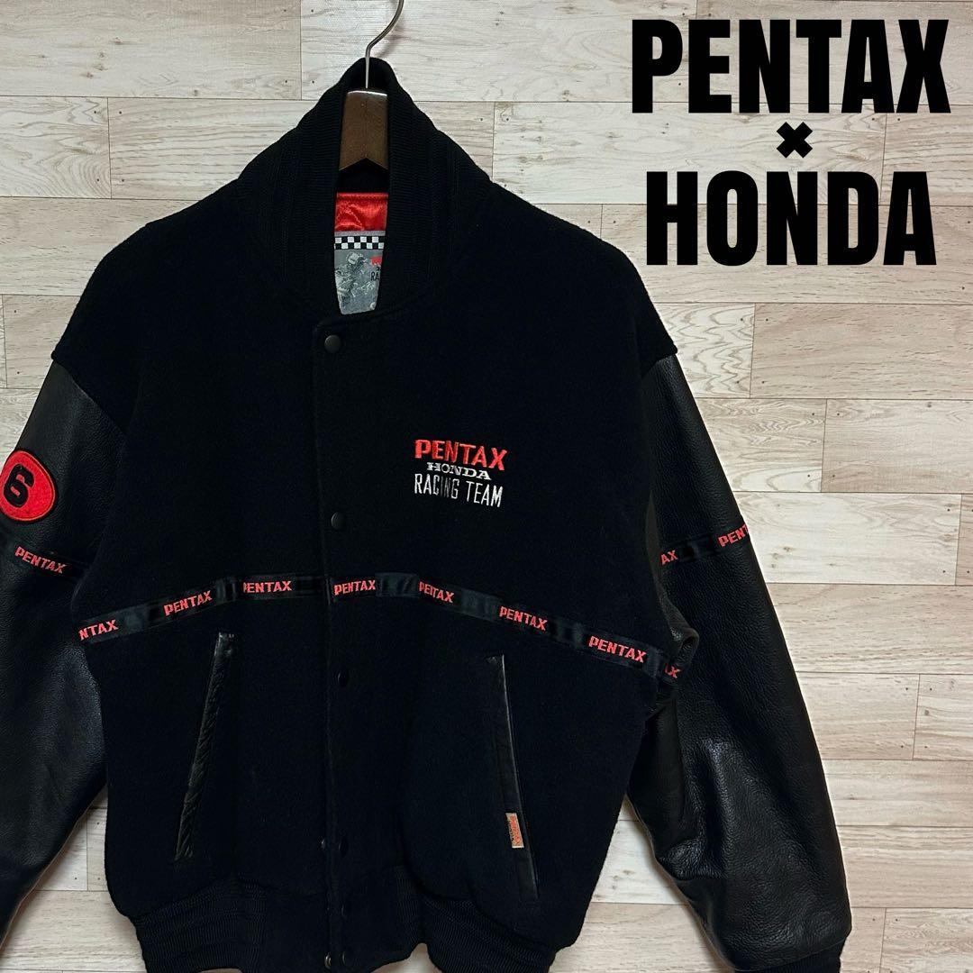 ✨HONDA PENTAX ホンダ 刺繍 ウール レザー ジャケット M✨