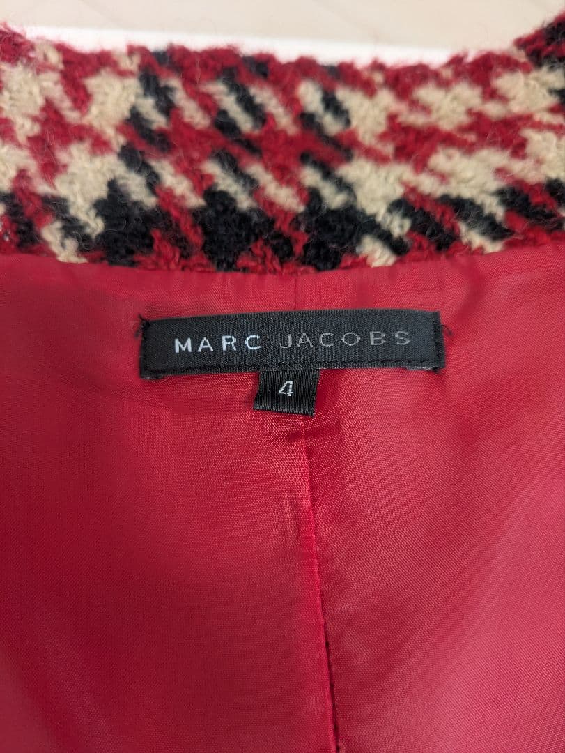MARC JACOBS 赤黒ベージュ チェック ケープ コート ジャケット