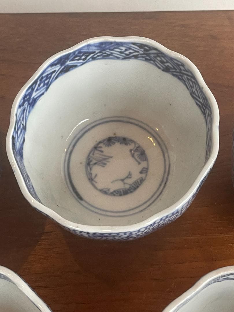江戸~明治期 有田 古伊万里 開運 蝙蝠 微塵 唐草 蕎麦 猪口 小鉢 5客