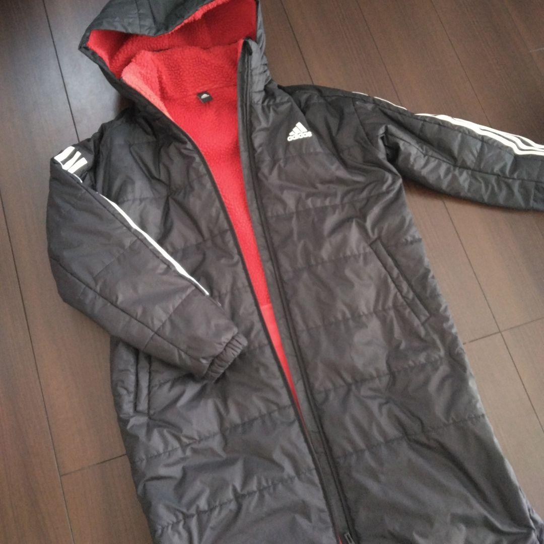 adidas フリース内側 ベンチコート 黒/赤　裏ボア　160㎝