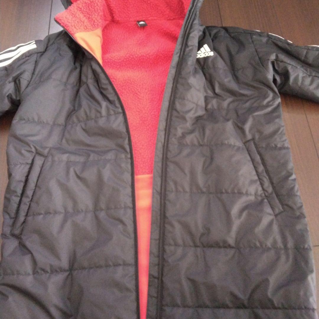 adidas フリース内側 ベンチコート 黒/赤　裏ボア　160㎝