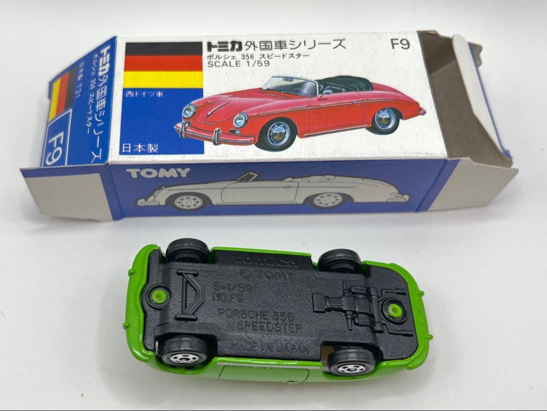 トミカ 日本製 青箱 F9 ポルシェ 356 スピードスター イケダ特注 黄緑