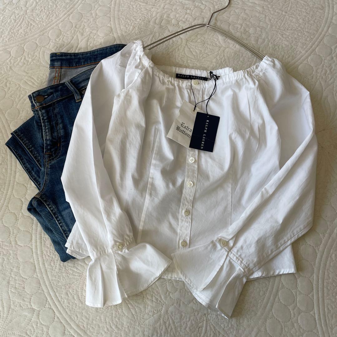 タグ付新品　RALPH LAUREN 日本製　コットンオフショルダー　袖フリル