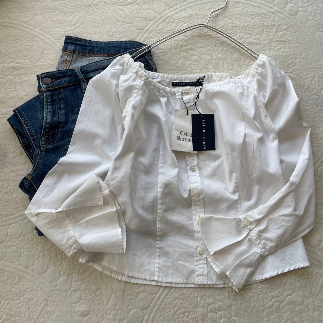タグ付新品　RALPH LAUREN 日本製　コットンオフショルダー　袖フリル