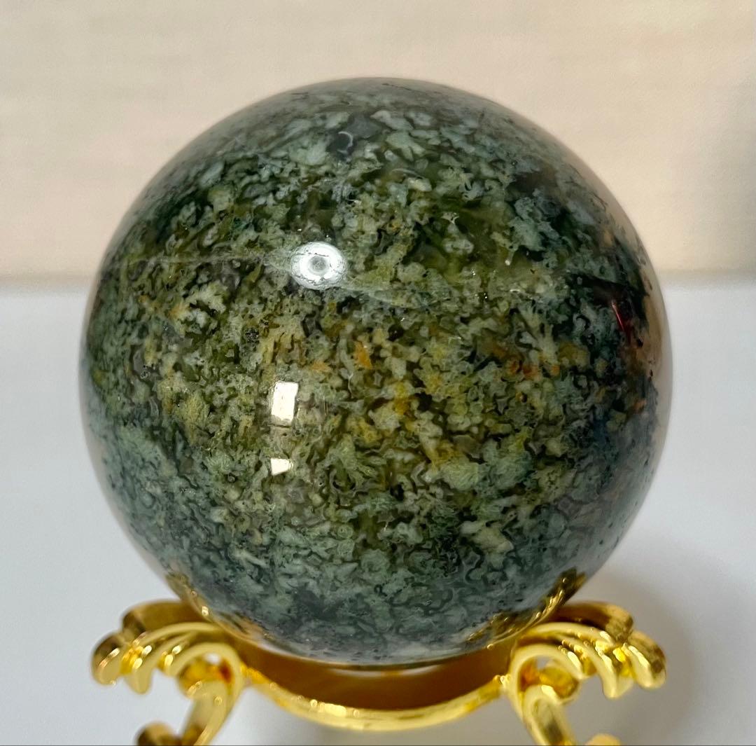 モスアゲート 水草模様 瑪瑙丸玉 風水晶 エネルギー パワーストーン 幸運 お守