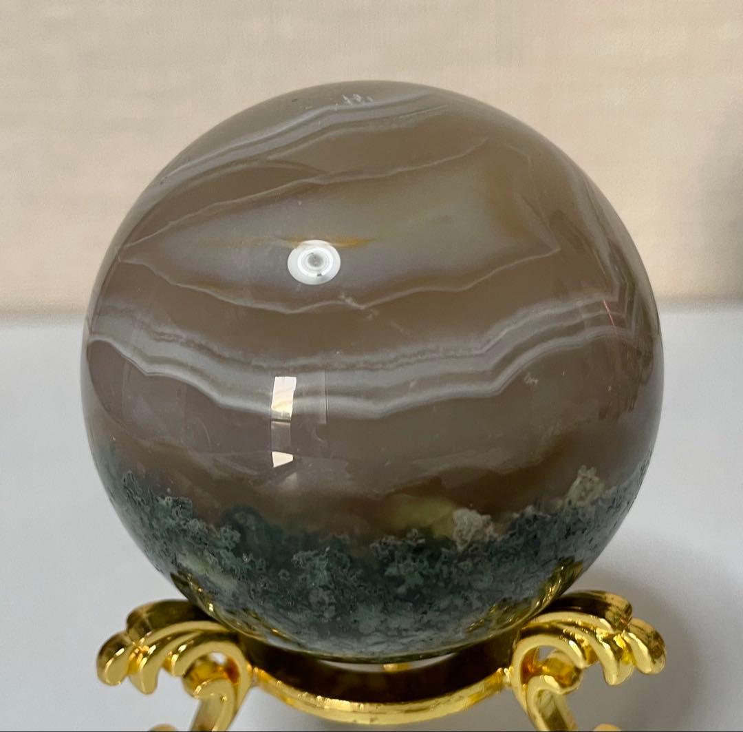 モスアゲート 水草模様 瑪瑙丸玉 風水晶 エネルギー パワーストーン 幸運 お守