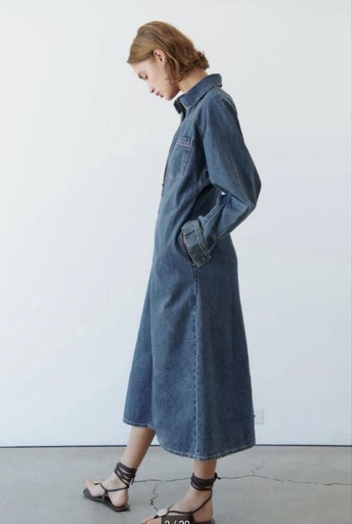ZARA デニムロングワンピース　ジップ　シャツ　ファスナー　大きめ　XL