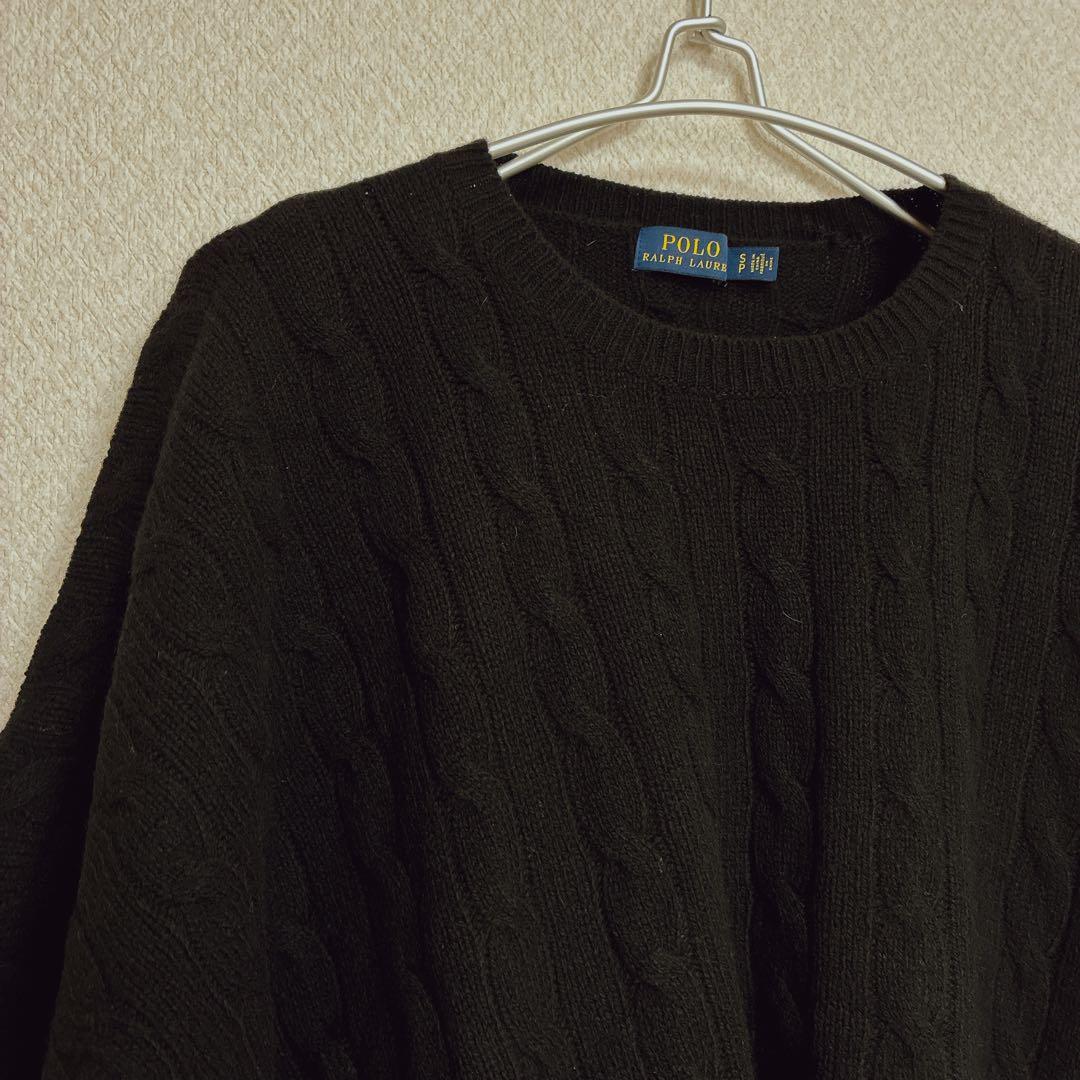 ポロラルフローレン ケーブルニット ポンチョ ケープ カシミヤ混 リボン 手洗可