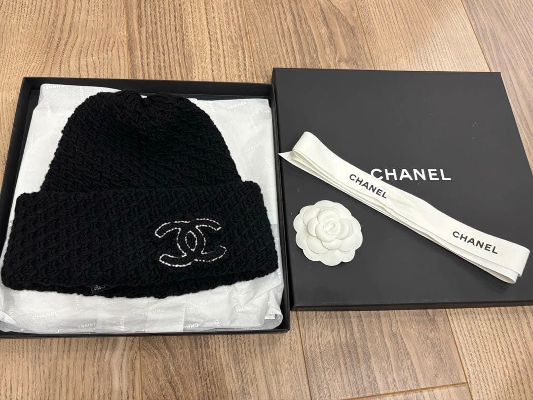 CHANEL ブラックニット帽 カシミヤ100% 完売品 正規品 シャネル