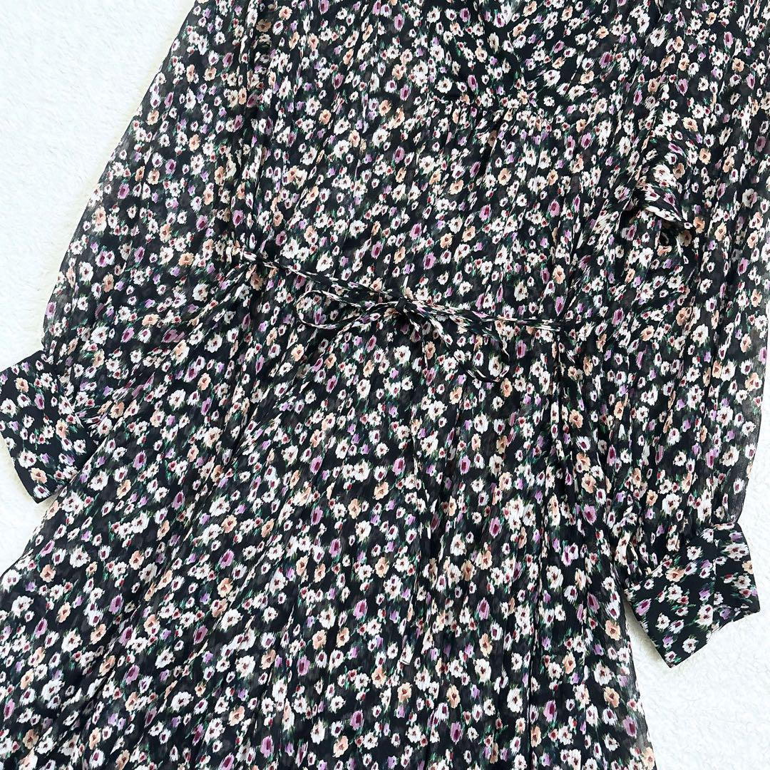 美品 HOUSE OF LOTUS 花柄ロングワンピース ドットフラワー 黒 S