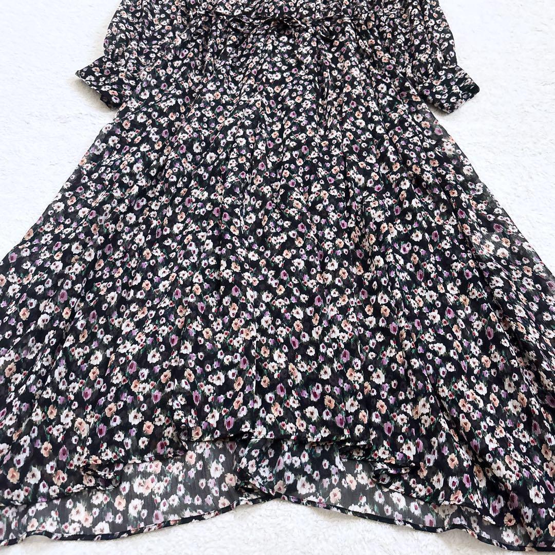 美品 HOUSE OF LOTUS 花柄ロングワンピース ドットフラワー 黒 S