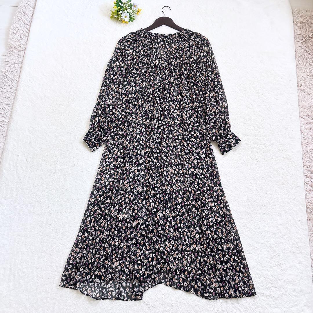 美品 HOUSE OF LOTUS 花柄ロングワンピース ドットフラワー 黒 S