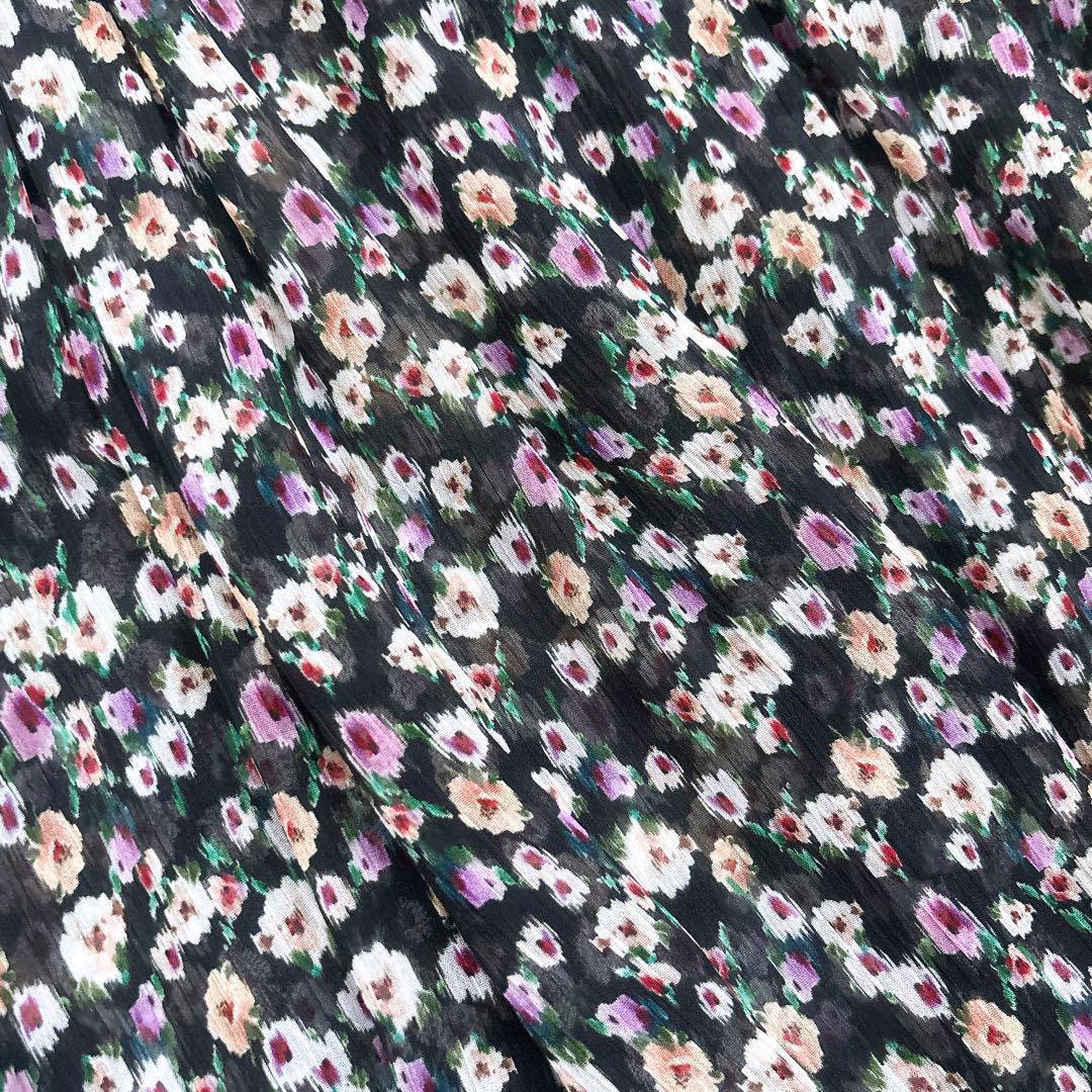 美品 HOUSE OF LOTUS 花柄ロングワンピース ドットフラワー 黒 S