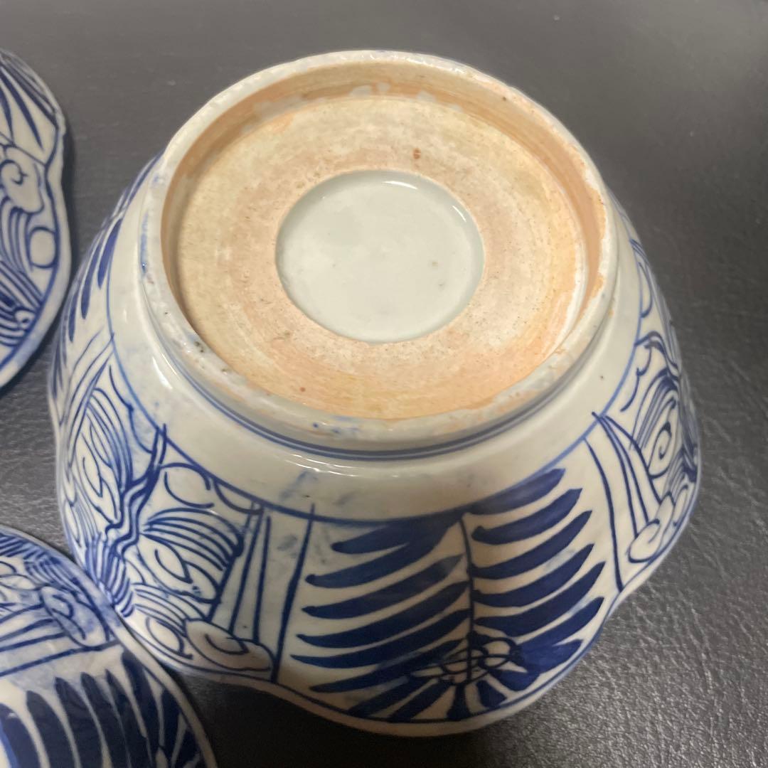 古伊万里　花形皿 深鉢　3枚セット 木箱付き　染付　深鉢　ベロ藍　大中小