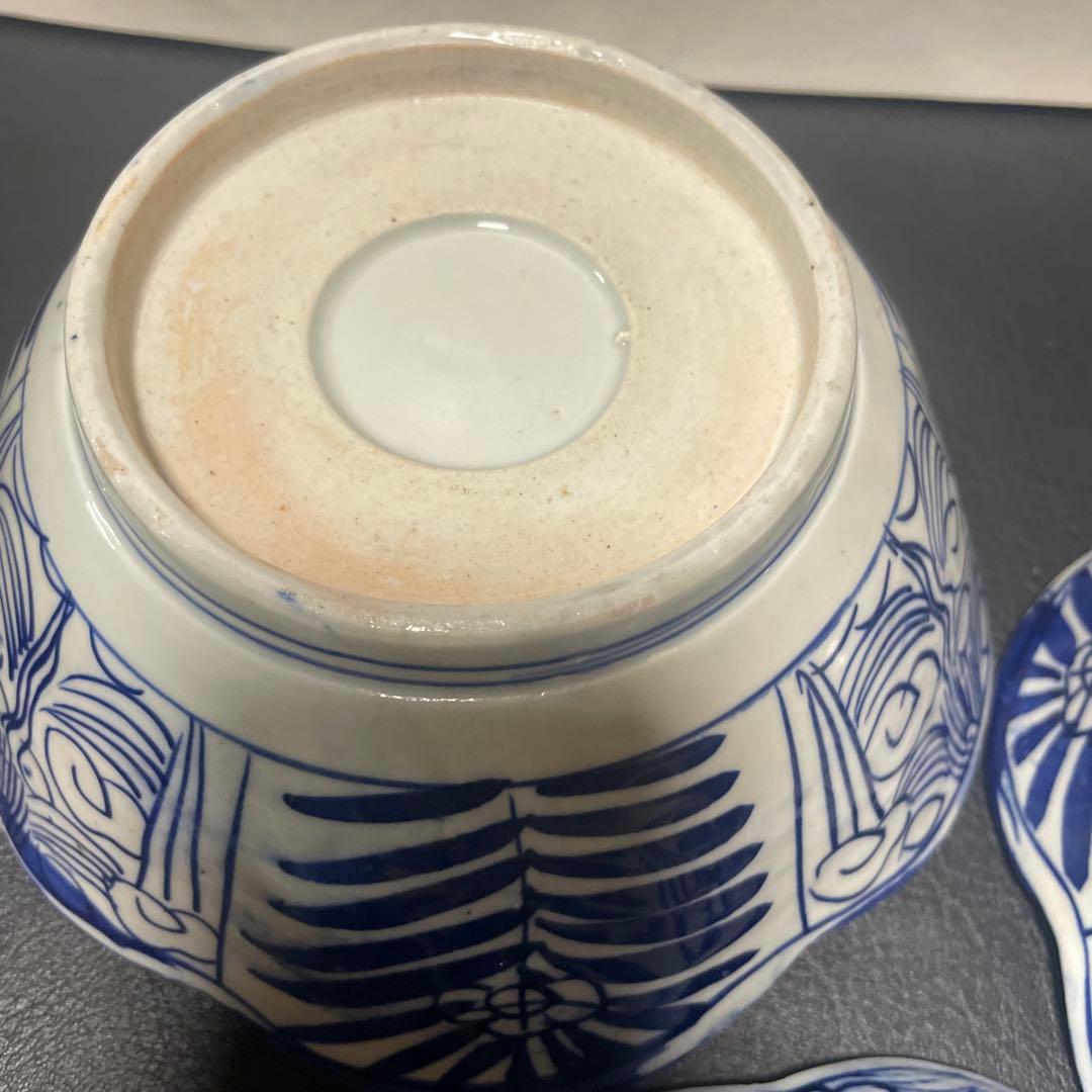 古伊万里　花形皿 深鉢　3枚セット 木箱付き　染付　深鉢　ベロ藍　大中小