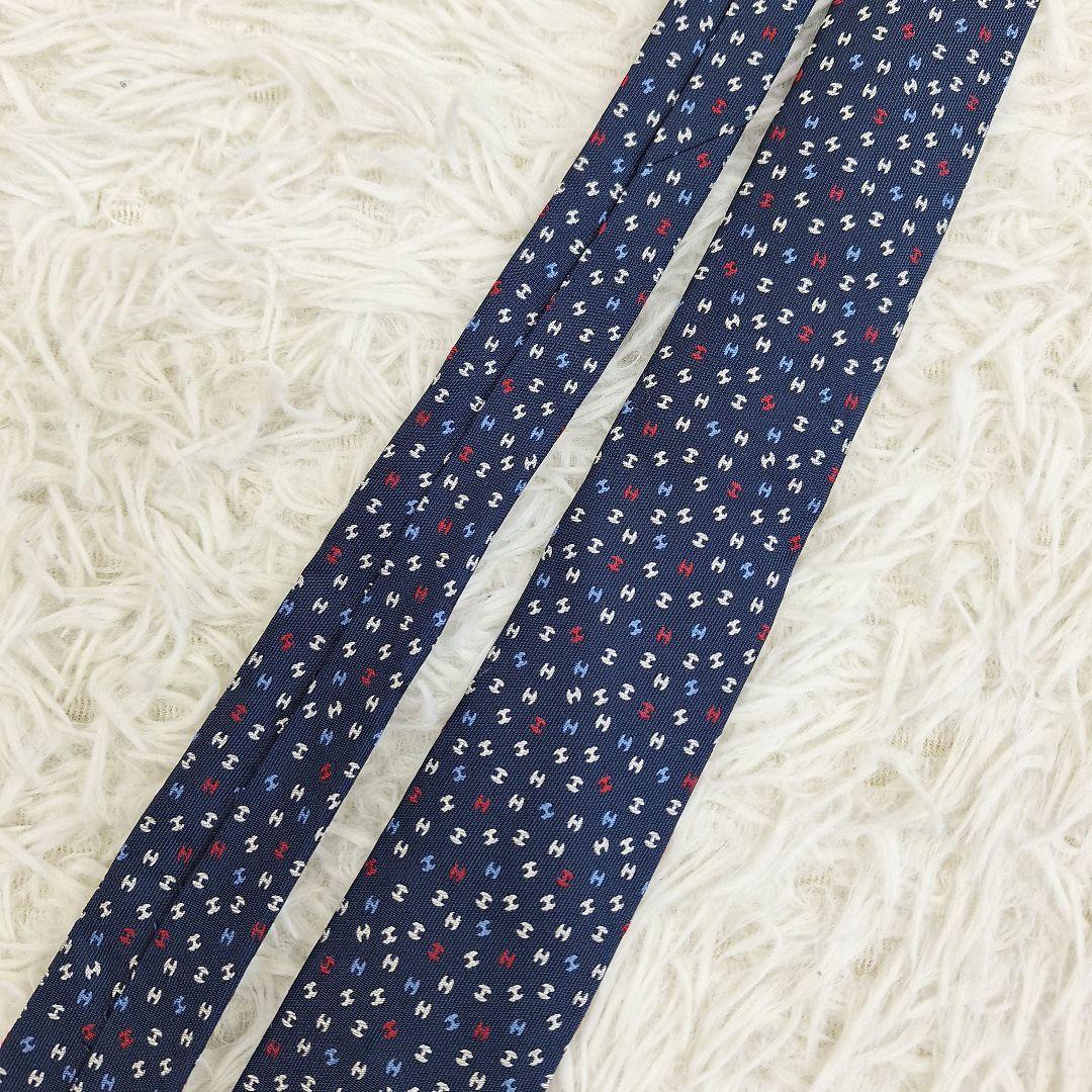 美品◎HERMES エルメス ネクタイ イッツレイニング H柄 ネイビー 現行