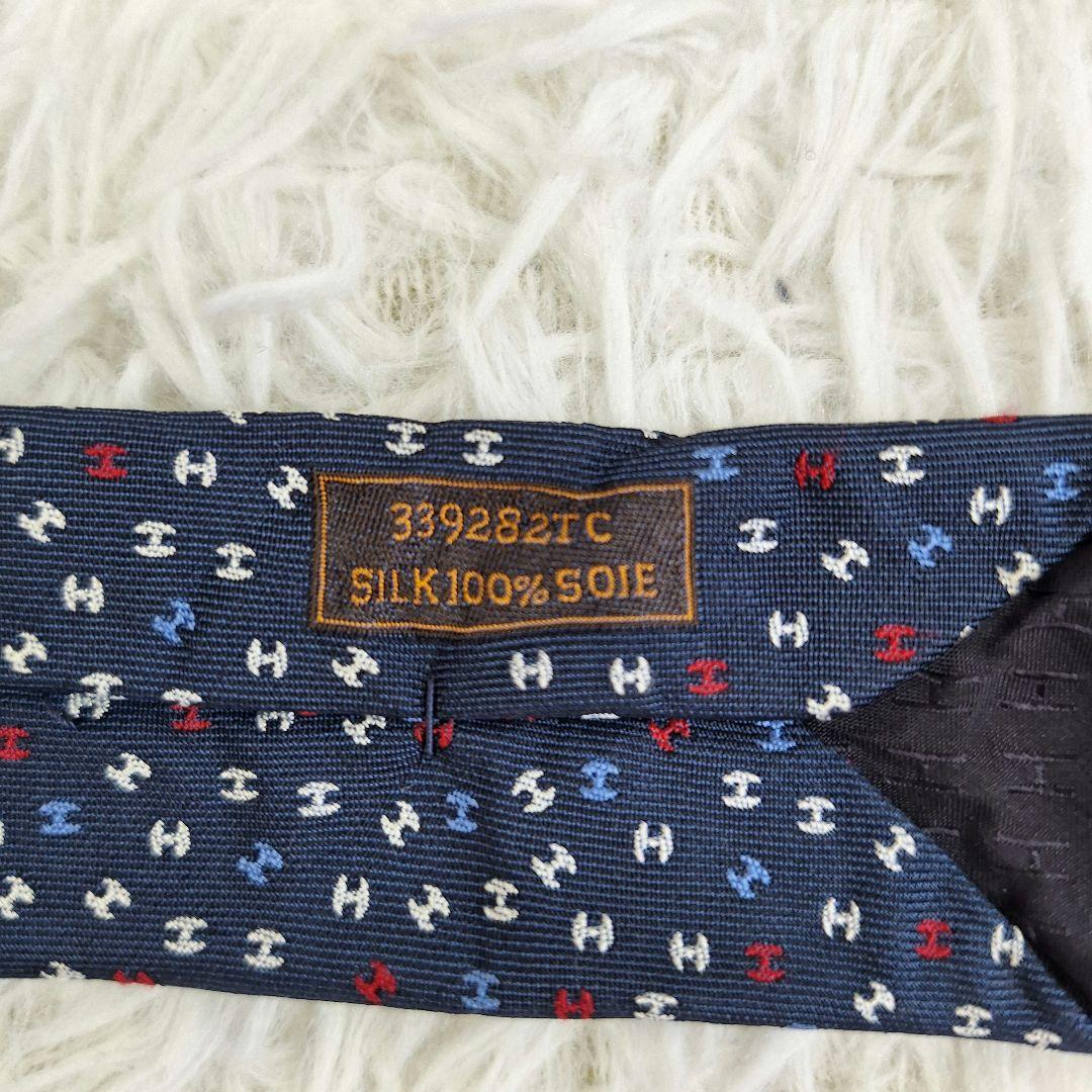 美品◎HERMES エルメス ネクタイ イッツレイニング H柄 ネイビー 現行