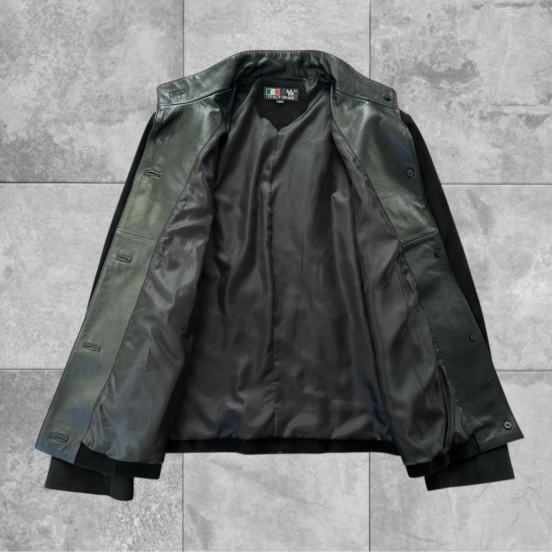 【美品】ITALY：MADE レザージャケット 鹿革 デザイナーズ ブラック L
