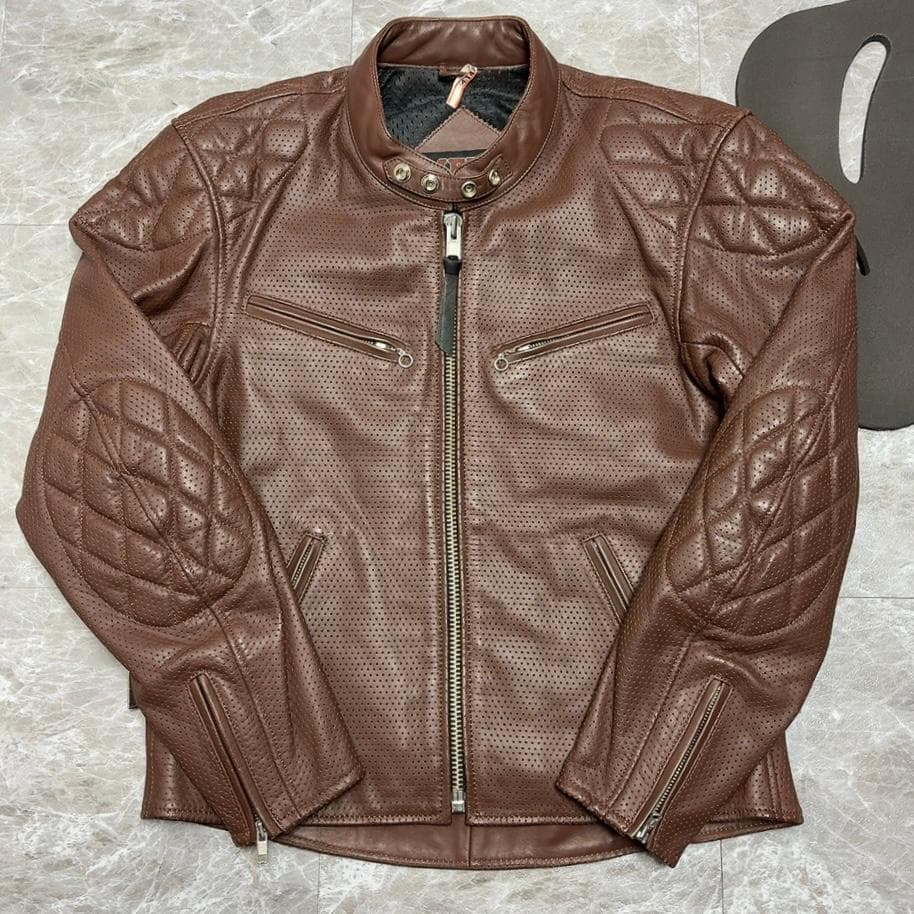 美品 パンチングレザー シングルライダース ジャケット XL 羊革 MET'Z
