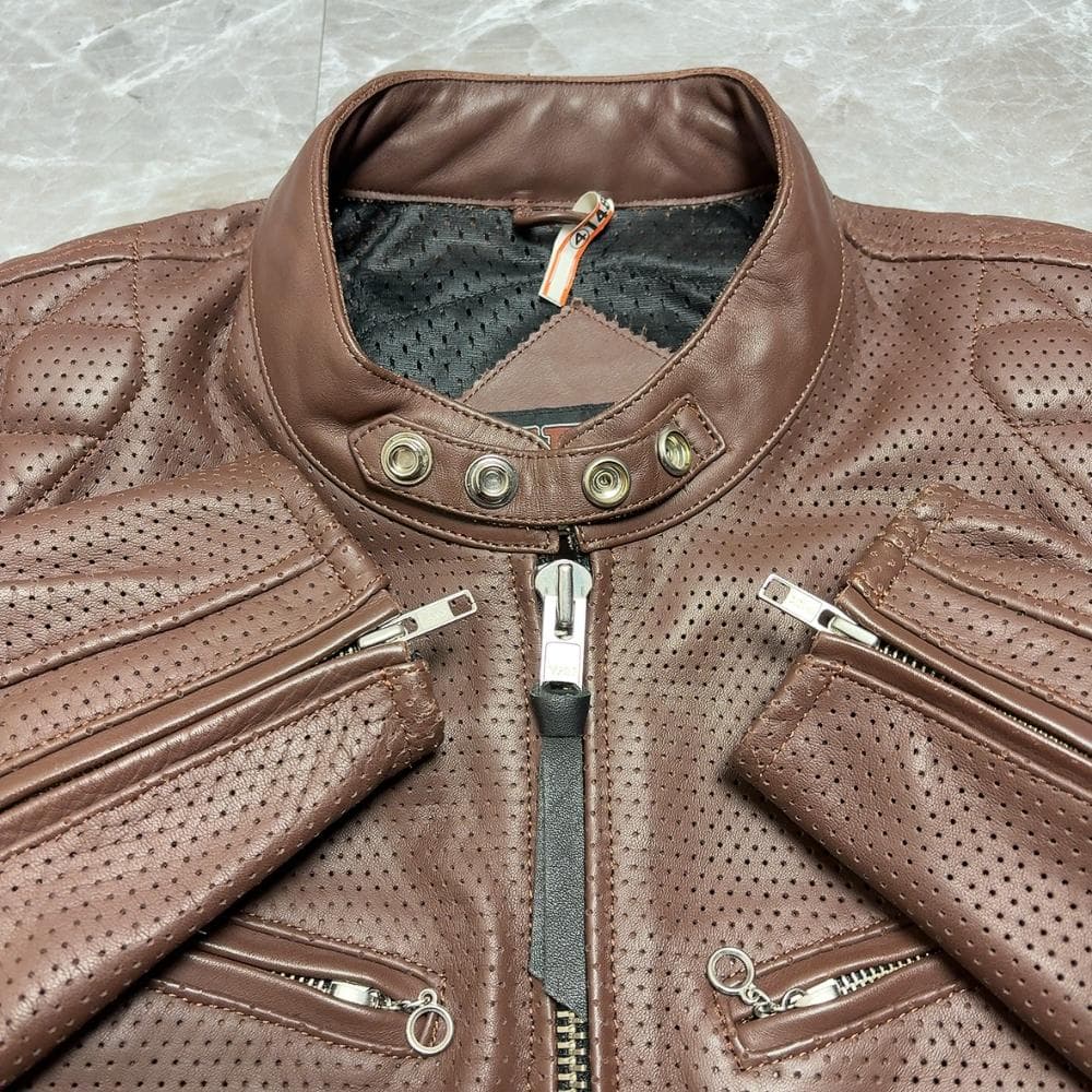 美品 パンチングレザー シングルライダース ジャケット XL 羊革 MET'Z