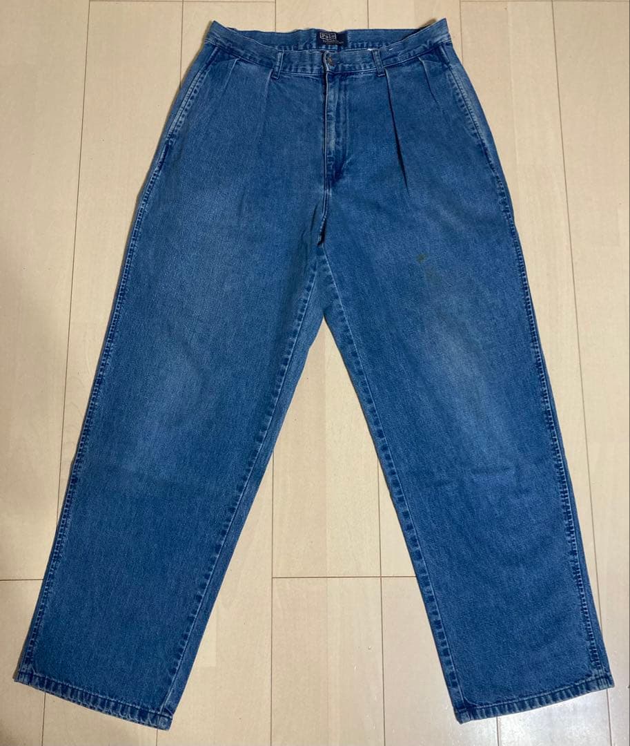 90s ラルフローレン デニムスラックス USA製 ポロデニム 2タック W32