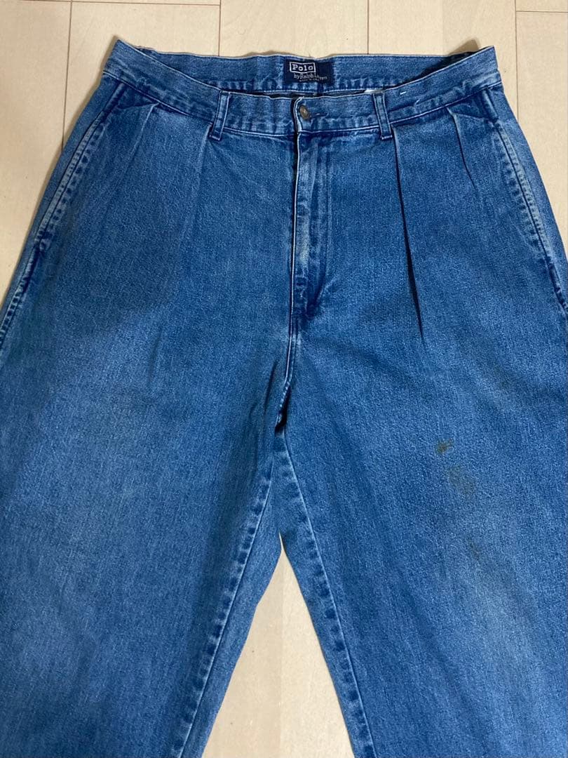 90s ラルフローレン デニムスラックス USA製 ポロデニム 2タック W32