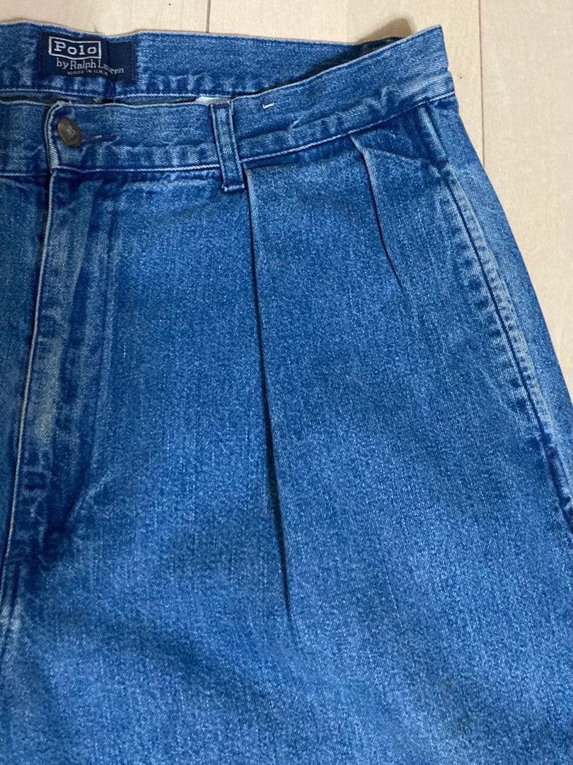 90s ラルフローレン デニムスラックス USA製 ポロデニム 2タック W32