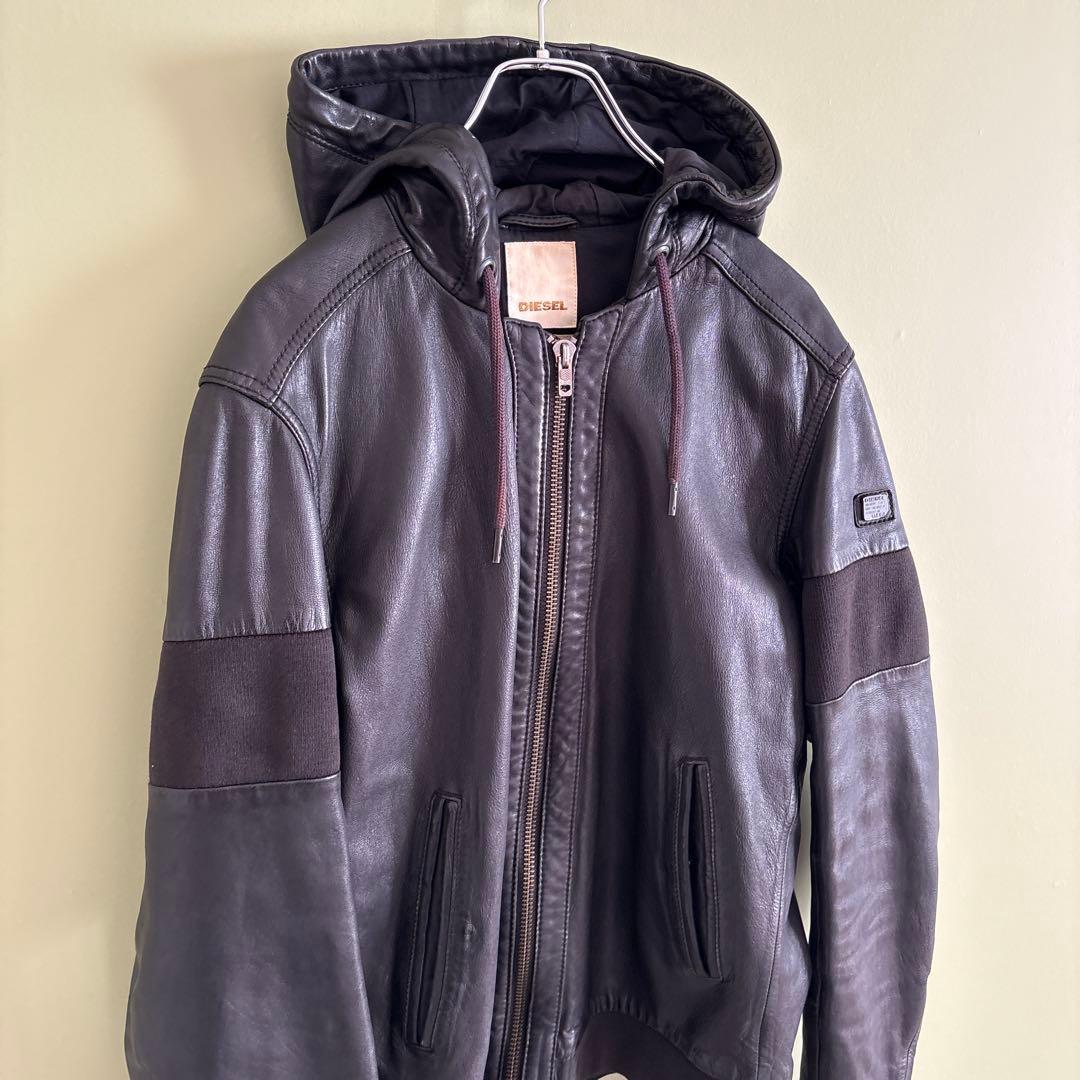 【ヴィンテージ】DIESEL ディーゼル　レザージャケット　本革　黒　フード　M