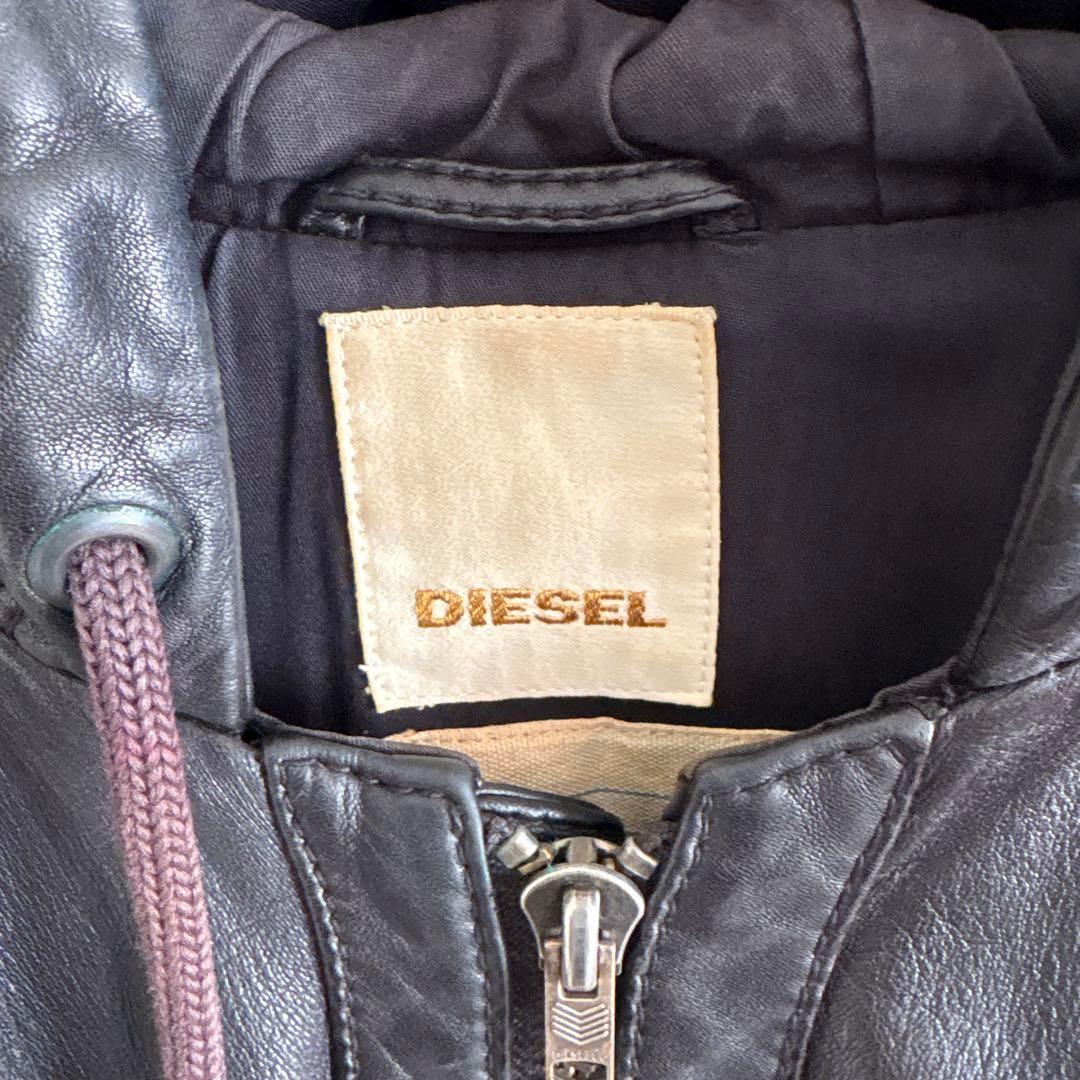 【ヴィンテージ】DIESEL ディーゼル　レザージャケット　本革　黒　フード　M