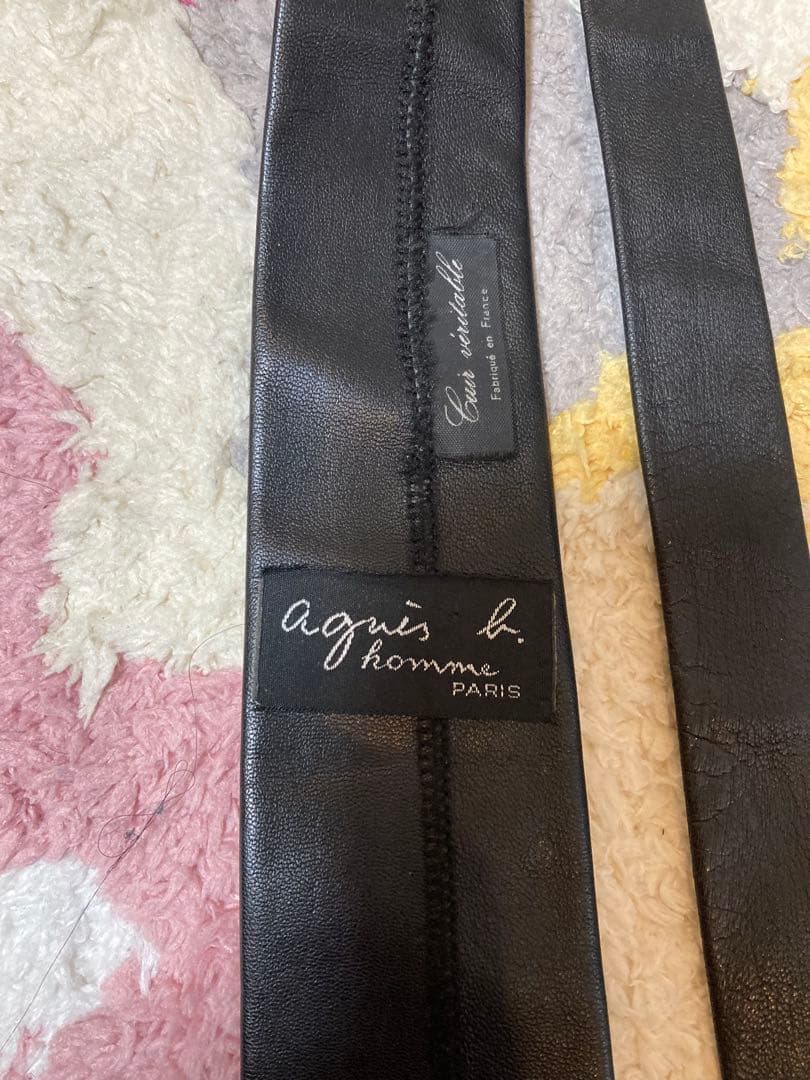 agnis b. homme 黒レザー ネクタイ