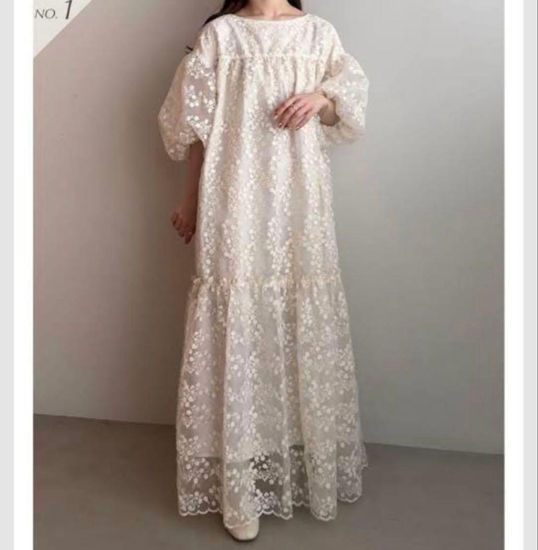 ワンピース yourmle back ribbon flower jacquard