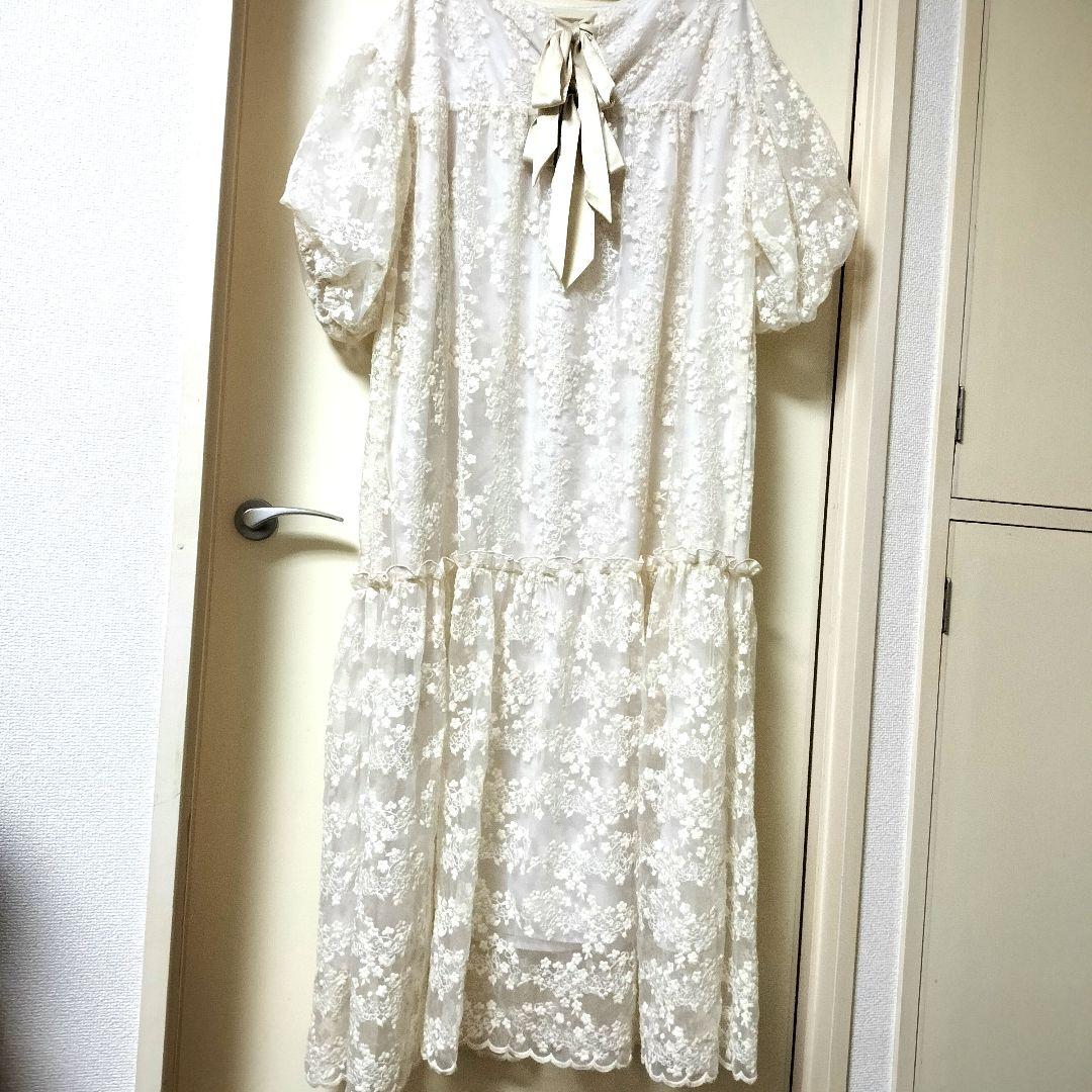 ワンピース yourmle back ribbon flower jacquard
