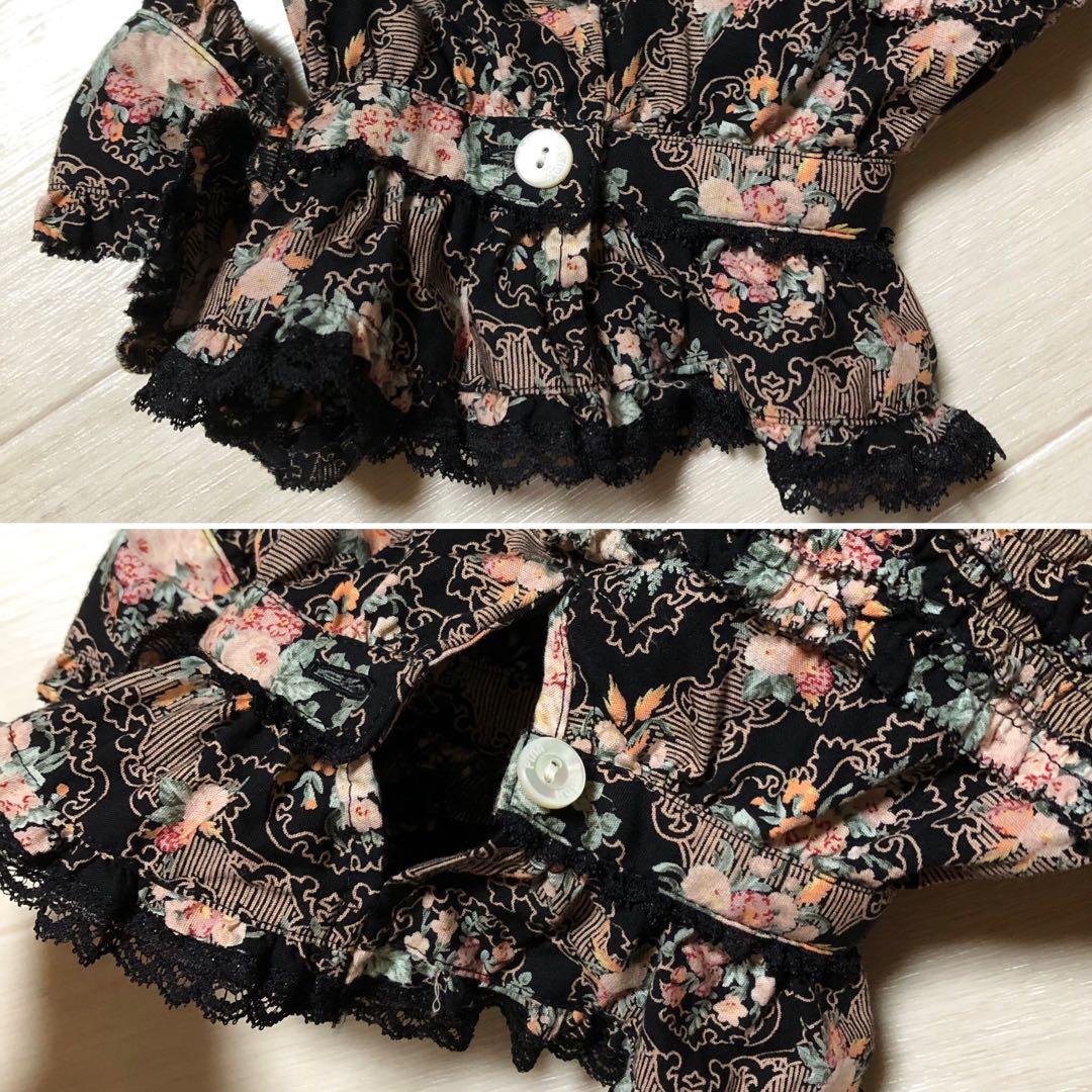 ピンクハウス 花柄 ピンタック ピコフリル リボン 黒 ワンピース