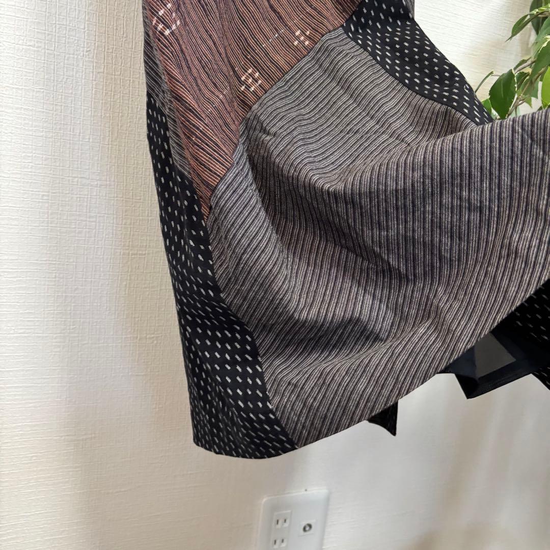 【美品】儀右ヱ門　ギエモン 久留米絣　パッチワークロングワンピース　黒　日本製