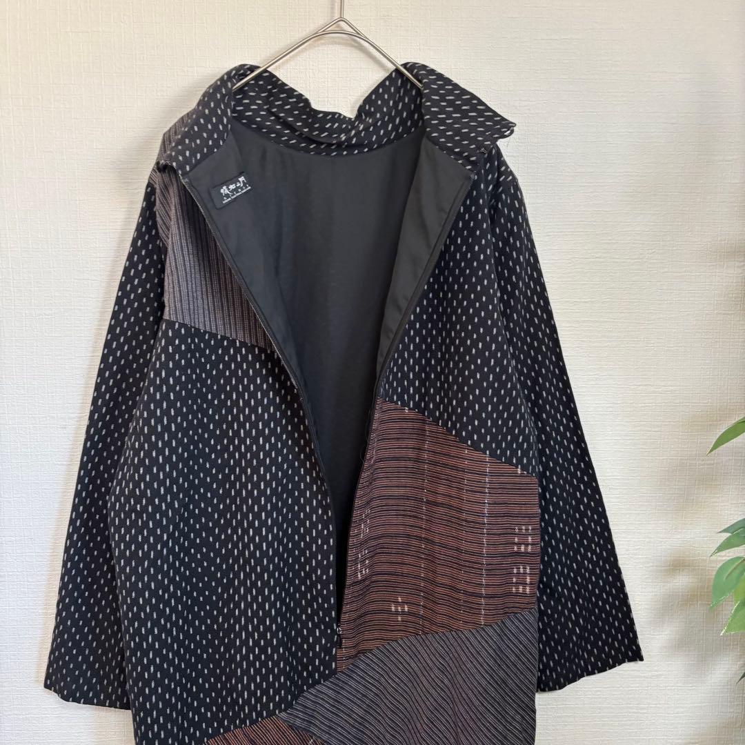 【美品】儀右ヱ門　ギエモン 久留米絣　パッチワークロングワンピース　黒　日本製