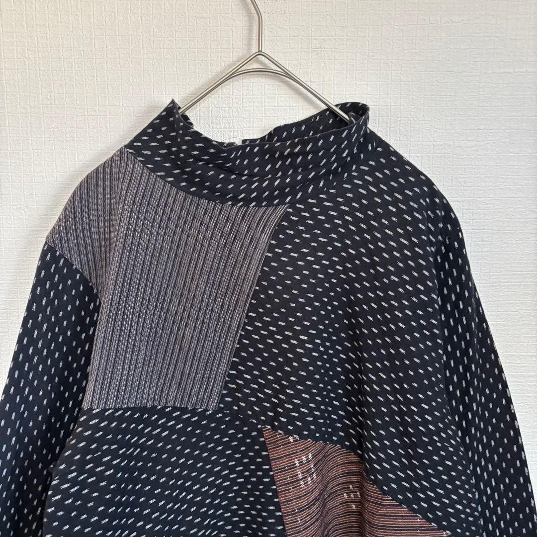 【美品】儀右ヱ門　ギエモン 久留米絣　パッチワークロングワンピース　黒　日本製