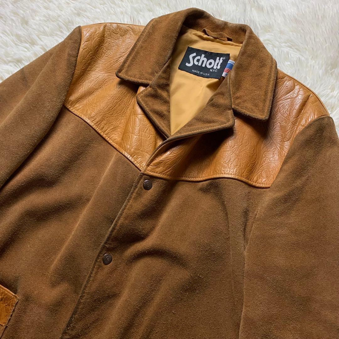【雰囲気抜群】schott レザージャケット スウェード キャメル 42