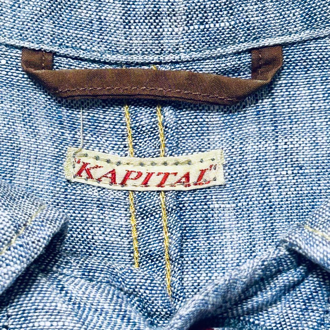 KAPITAL キャピタル リネンシャンブレー 丸襟ジャケット 0 赤ボタン 麻