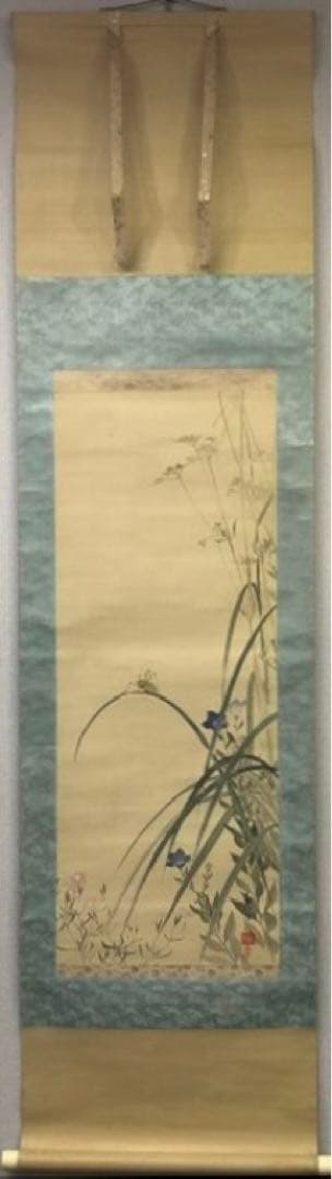 秋草図　竹内蘆風作　共箱　肉筆　掛軸　在銘