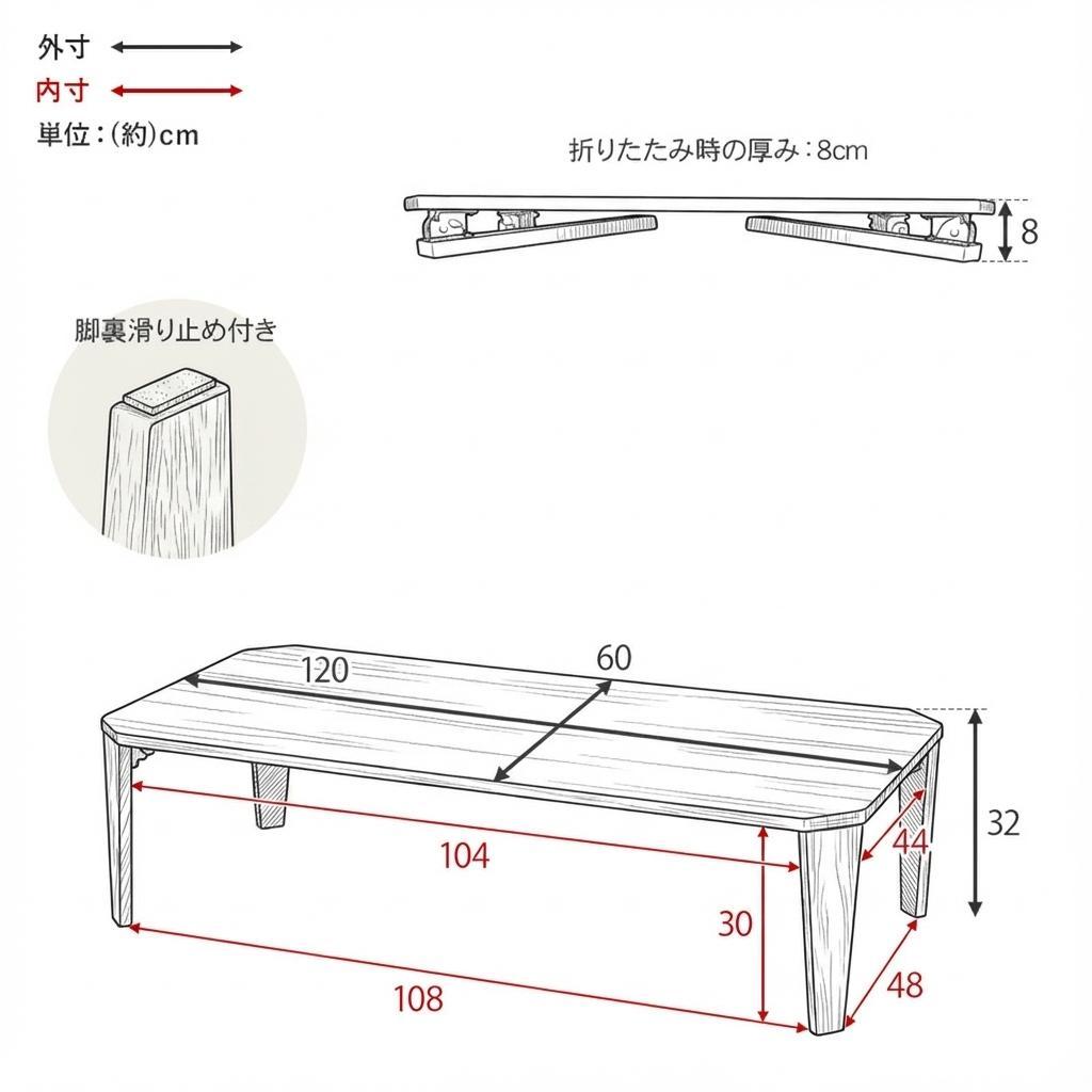 幅120cm【 新品】鏡面ホワイト　 折りたたみローテーブル センターテーブル