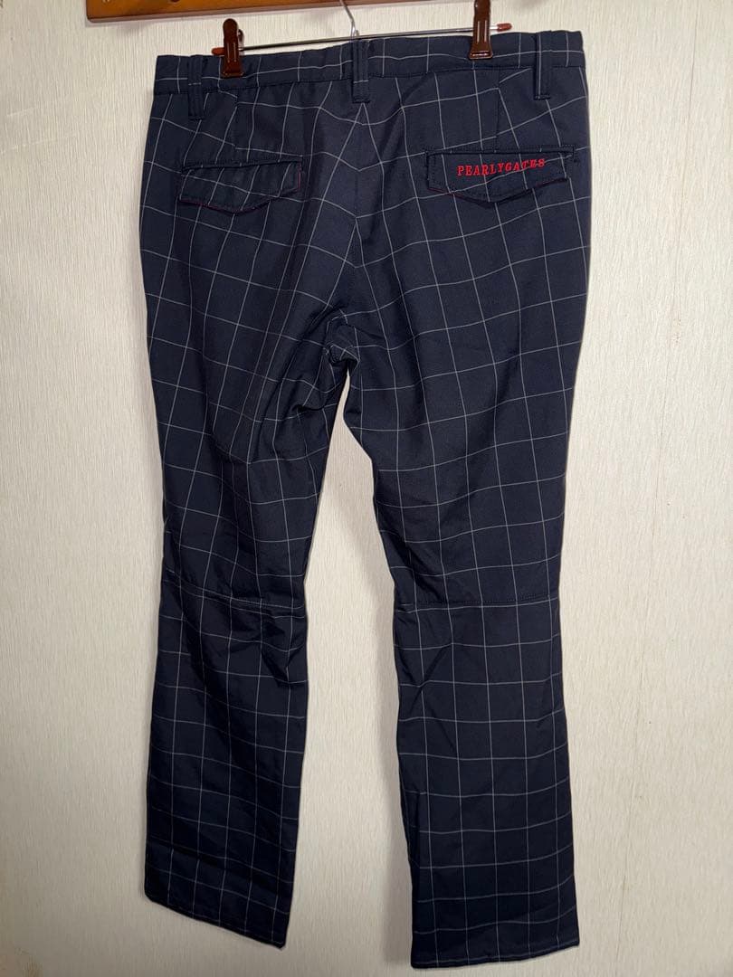 中古 美品 サイズ6 秋冬 パーリーゲイツ チェックパンツ ネイビー