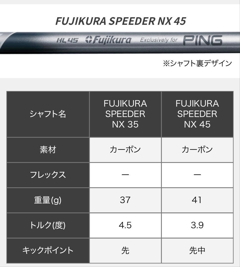 【PING】シャフト FUJIKURAスピーダー NX 45 ：38inch