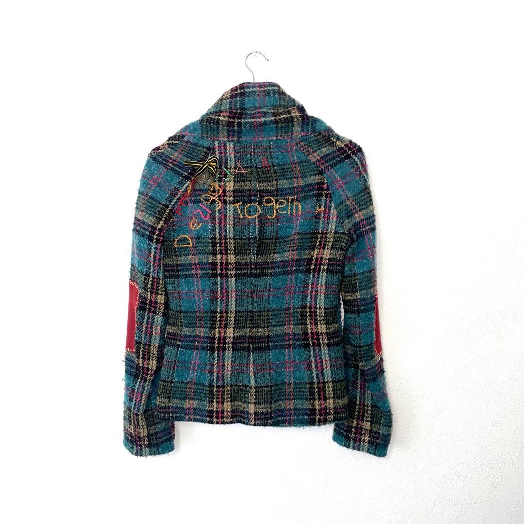 Desigual デシグアル ツイードジャケット チェック柄 刺繍 38
