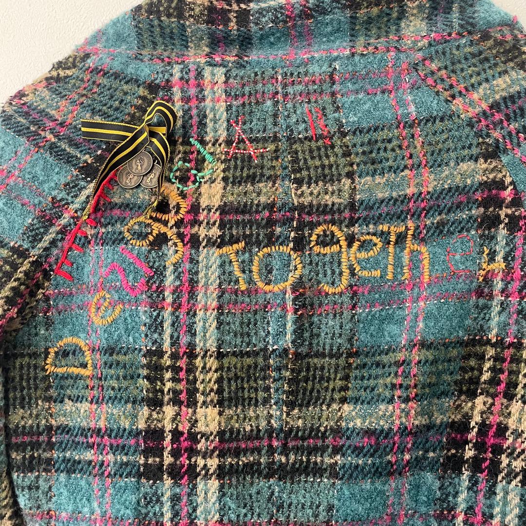 Desigual デシグアル ツイードジャケット チェック柄 刺繍 38