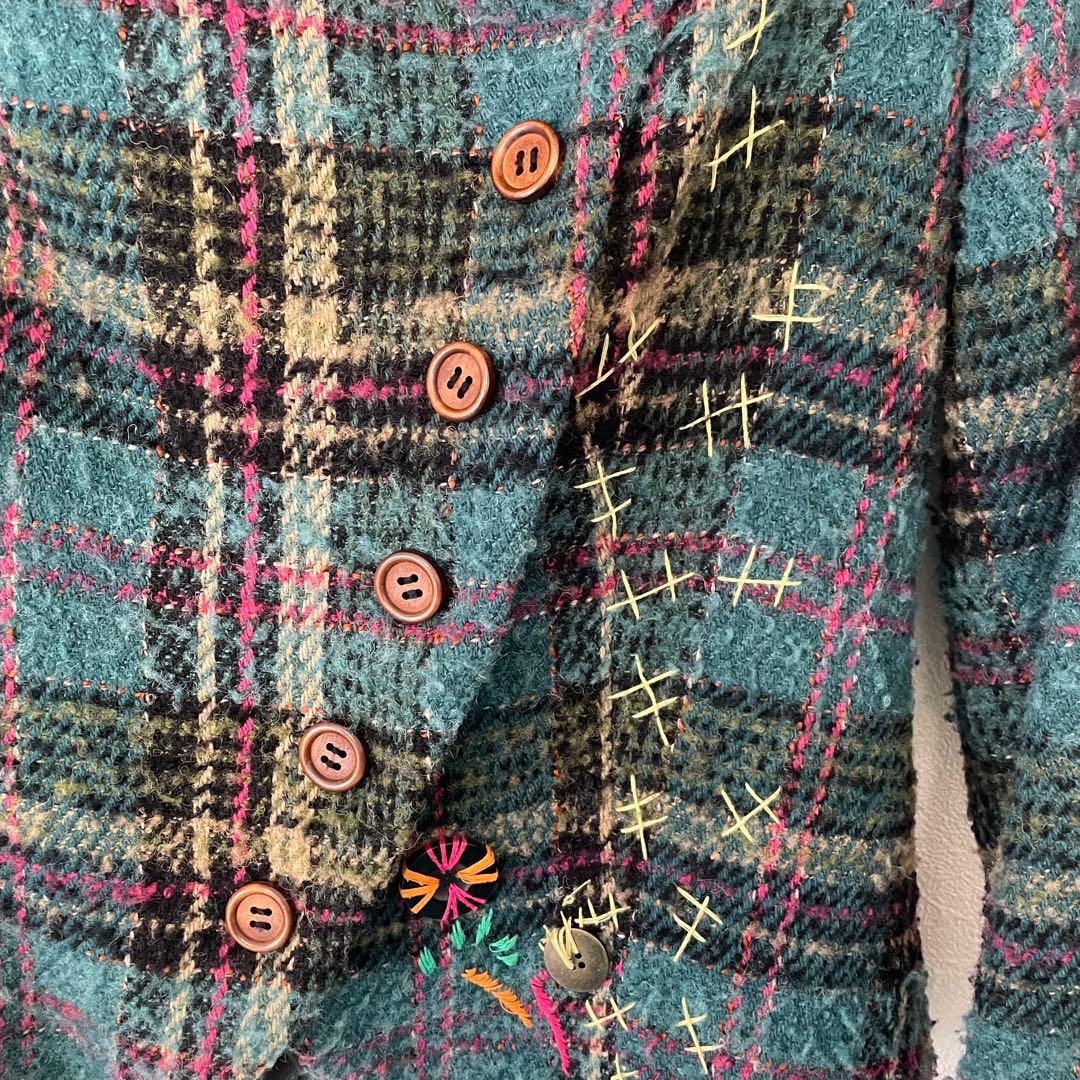 Desigual デシグアル ツイードジャケット チェック柄 刺繍 38