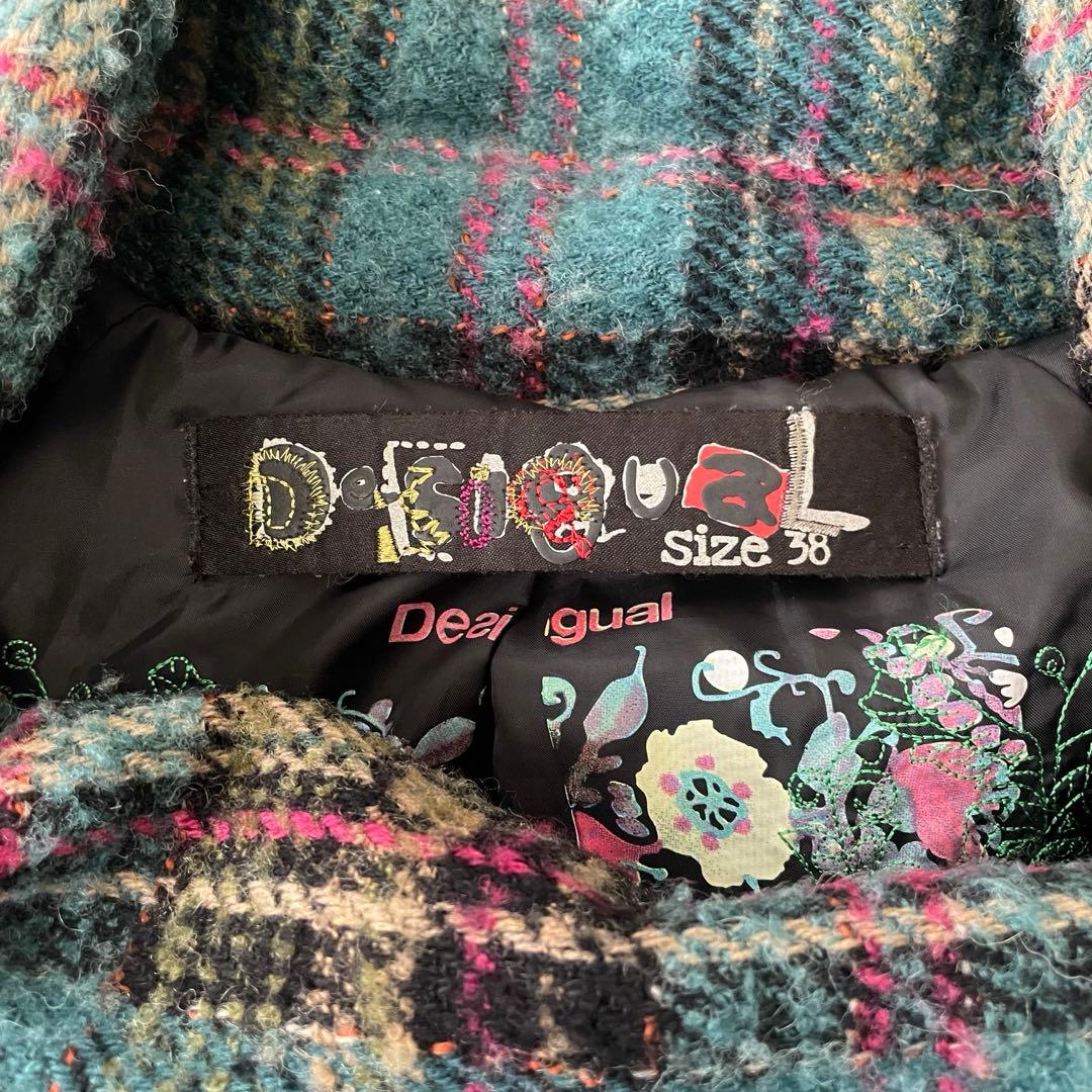 Desigual デシグアル ツイードジャケット チェック柄 刺繍 38