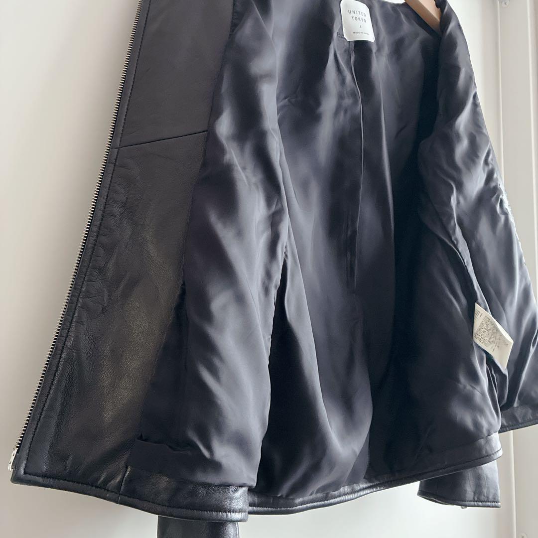 美品 ユナイテッドトウキョウ シングル ライダース ラムレザー L ブラック