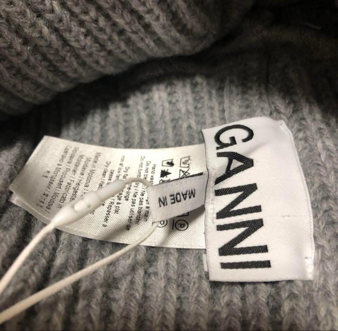 【正規品保証】新品 GANNI ガニー ロゴパッチ ビーニー　ニット帽　グレー